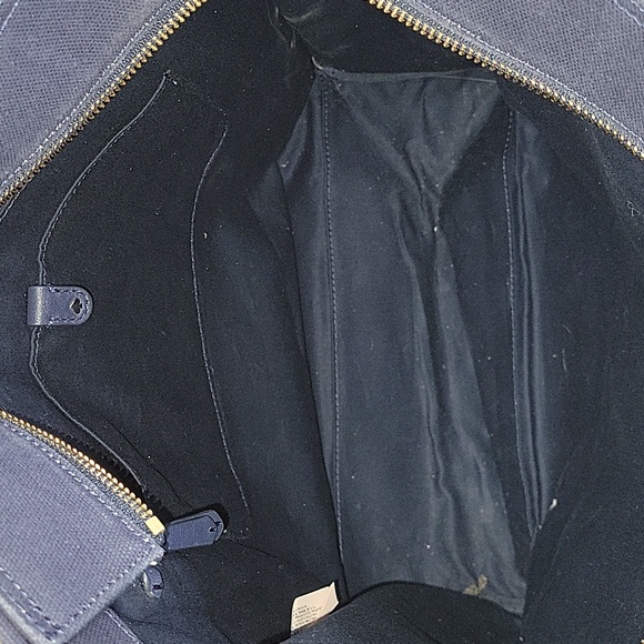 Kate Spaded Striped Navy Blue Canvas Leather Tote Shoulder Bag - Picture 9 of 12